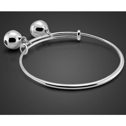 Bohemian Womens 925 Silver Bracelet Small Bell Pendant Bracelet Real Silver Not Allergenic 58mm Size Girl Jewelry браслет