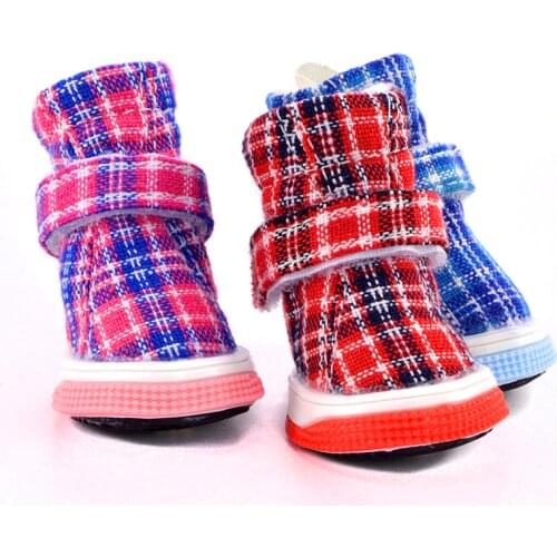 Plaid New Dog Shoes Winter Autumn Pet Snow Warm Boots 4pcs/Set Puppies Breeds Cats Footwear Accessories For Small Animals Yorkov
