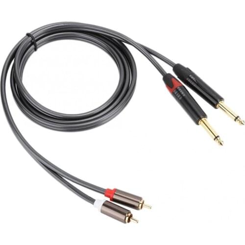 1.5M Dual RCA to Dual 6.35 Mono Audio Cable Gold-Plated Plug Aluminum Housing Audio Cable for Mixers/Cameras/Headphone Amplifier