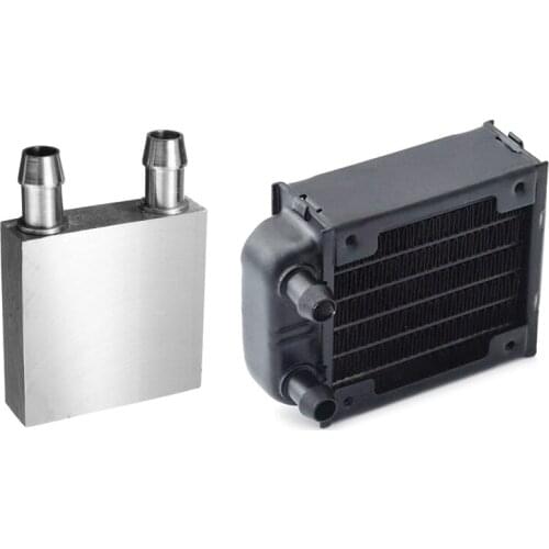 1 Pcs Aluminum Water Cooling Block 40X40X12mm Cooler & 1 Pcs PC Water Cooling Aluminum Radiator Multi-Channels 60mm