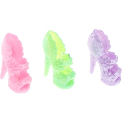 Random 10 Pairs Assorted Fashion Colorful Sandals Copy Crystal High Heels Shoes For Girl Doll Accessories Clothes Dress Prop