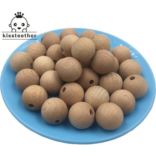 100PC Wooden Teether Chewable 10-20mm Round Beads Ecofriendly Unfinished Beech Beads DIY Craft Jewelry Accessories