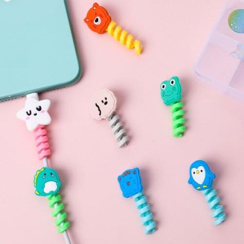 2Pcs Cute Cable Protector Universal Mobile Phone Charging Cable Winder Organizer Cartoon Data Line Cord Protective Wire Winder