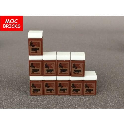 20pcs/lot Brick 1 x 1 with Cow and Chocolate Pattern (Chocolate Milk Carton) fit with 3005pb024 Building Blocks DIY Toys gift