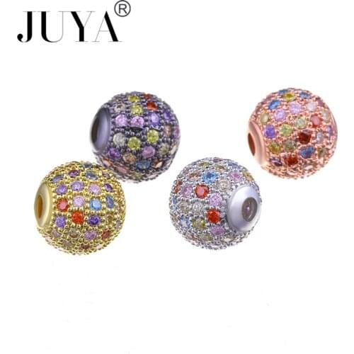 2018 new designer beads accessories high quality copper metal pave colored zircon rhinestone 10mm ball beads diy jewelry making