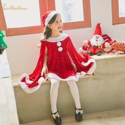 2018 Winter Warm Christmas Costume For Women Santa Claus Costume For Girls New Years Suit Cloak Hat Dress For Party Adult Skirt
