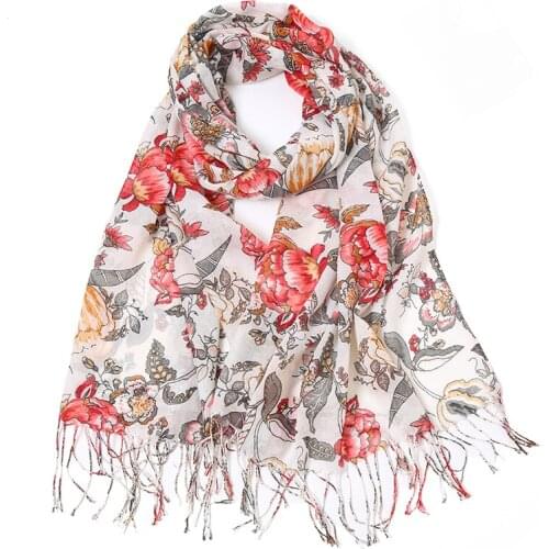 2020 New Arrival Flower Tassels Cotton Scarf Hijab Fashion Ladies Floral Shawls Big Size Head Scarf Muslim Head Wraps 1PC Retail
