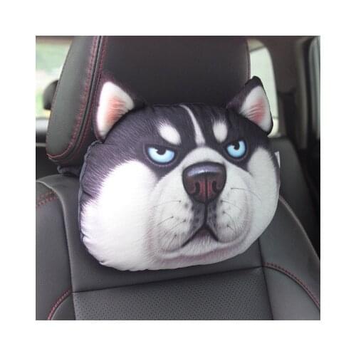 30x25cm 3D Animal Car Headrest Cool Dog Head Neck Rest Nap Cushion Pillow Waist Pillow Cushions