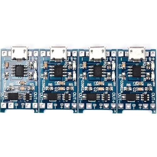 4Pcs/lot 18650 Lithium Battery Charging Board 5V Micro USB 1A Charger Module+Protection Dual Functions High Quality Wholesale