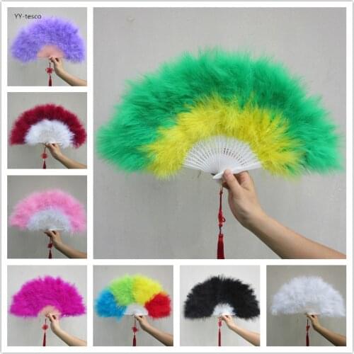 50pcs High Quality Full Plush Thicken Feather Hand Fan High End Women Dance Show props Folding Fan Chinese Decorative Fans