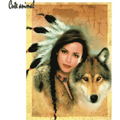 5D DIY Full drill Square Round Diamond Painting Indian beauty and wolf Diamond Embroidery Rhinestone decoration Pictures Mosaic