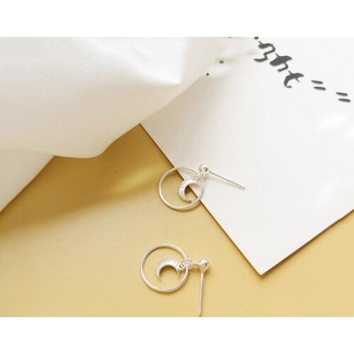 925 Sterling Silver Round Circle Moon Drop Earrings Simple Ear Jewelry For Women Girls Party Gifts Wholesale S-E1100