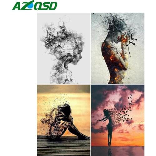 AZQSD Full Square Diamond Painting Girl Picture Of Rhinestones Diamond Embroidery Portrait Mosaic Needlework Home Decor