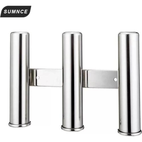 3 Tube Rod Holder Triple Stainless Steel Fishing Rod Holder Wall-hung Style For Boat Yacht Rod Holder Organiser Pole Tube Mount