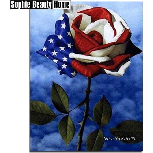 Diy 5D Diamond Painting Cross Stitch America Flag Flower Rose Diamond Embroidery Pattern Full Drill Mosaic Home Decor Art 188031