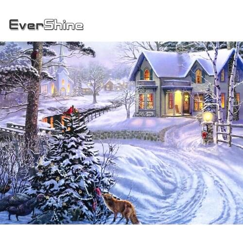 EverShine Winter Scenery Diamond Painting With Square Rhinestones Diamond Embroidery Snow Landscape Cross Stitch Wall Decor