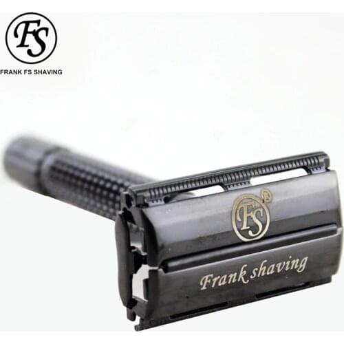 FRANK SHAVING Double Edge Safety Razor Long Handle Butterfly Open Classic Safety Razor black color, 1 Handle & 10 blades