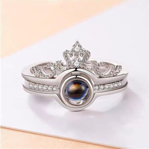 Hot 100 Langues I love You Projection 925 Sterling Silver Open Finger Rings For Women Stackable Crown Ring Wedding Gifts