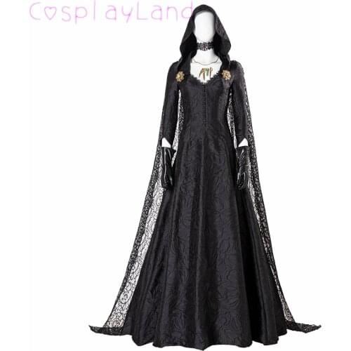 Hot Game RE Village Daniela Dimitrescu Cosplay Black Dress Halloween Vampire Costume Middle Ages Evening Party Witch Outfit
