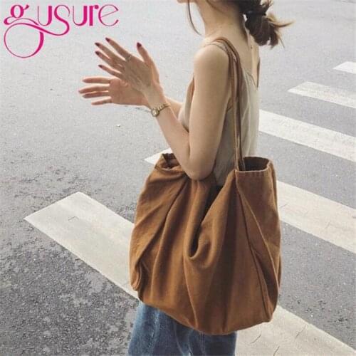 Gusure Women Canvas Shopping Big Bags Reusable Solid Color Large Casual Tote Shopper Shoulder Bags Female Handbags