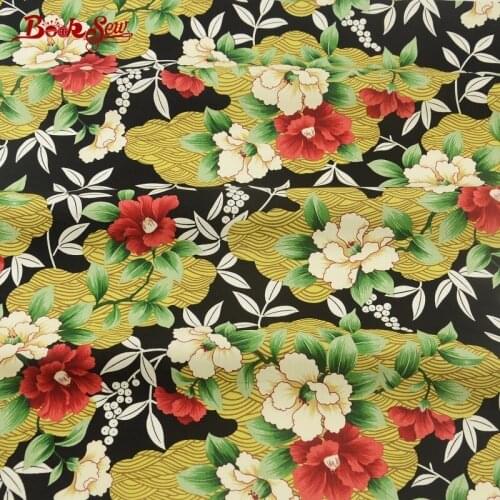 Booksew Cotton Poplin Fabric Black Bedding Home Decoration Pretty Camellia Fat Quarter Meter Pillows Dress Shirt Crafts Clothing