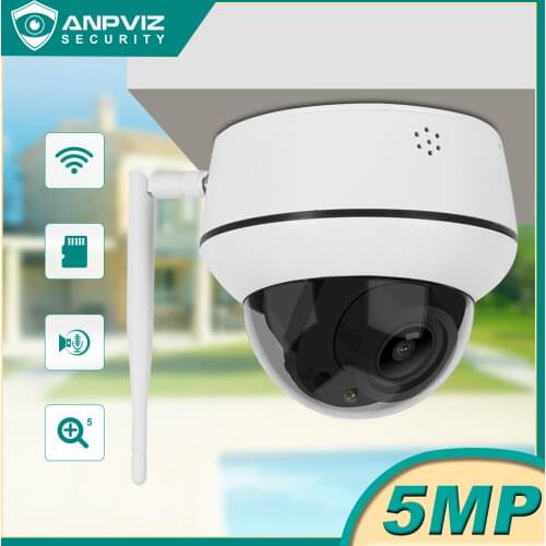 Anpviz 2MP/5MP WIFI PTZ IP Camera 5X Zoom Wirelese Security Camera Two-Way Audio and SD Card Slot IR 30m IP66 H.265 Onvif