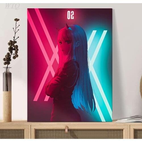 Canvas Painting Zero Two 002 DARLING In The FRANXX Neon Anime Posters Wall Decor Wall Art Picture Room Decor Home Decor