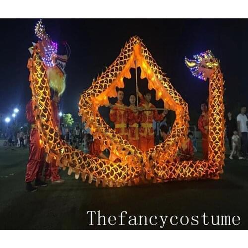 13m Chinese New Year Gold-plated DRAGON DANCE 10 Student LED Lights ORIGINAL Lantern stage prop Festival Costume Kungfu