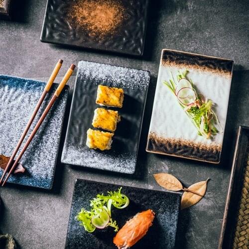 Creative 7.5 Inch Ceramic Plate Sushi Plate Japanese Tableware Household Rectangular Flat Plate Kitchen Restaurant Serving Tray