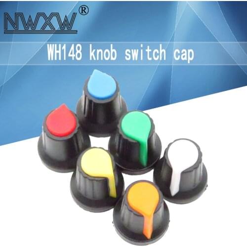 10pcs WH148 Potentiometer Knob Switch Cap Plastic Blue Red Yellow Orange White Green 15X17mm AG2 Handle 6MM