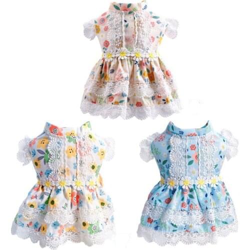 Summer Pet Floral Princess Dress For Dog Skirt Summer Sweet Lace Princess Dog Casual Short Sleeve Dresses York Clothes For Puppy