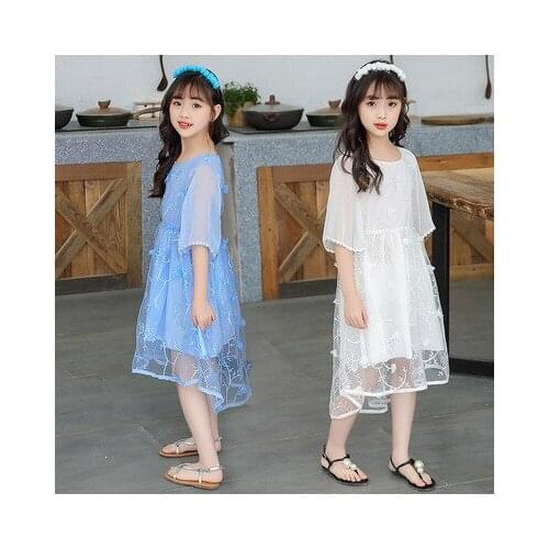 Girls Dress Summer 2021 New Baby Girl Mesh Dress Childrens Performance Dress Big Childrens Embroidered Princess Dress for Girl