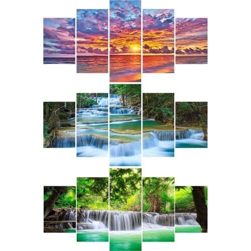 Landscape Series Pentatych Diamond Painting DIY Full Round Drill Home Decoration Gift Hanging Painting Diamond Painting 103x45cm