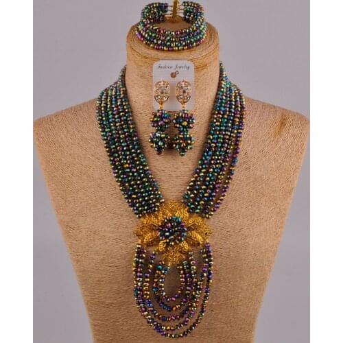 Multicolors plated african jewelry set women nigerian wedding necklace crystal 6CDBS