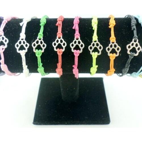 Wholesale 50pcs Cat Dog Paw Prints Red Cord Adjustable Charms Bracelets Friendship Bracelet Anklet Women Men Gifts