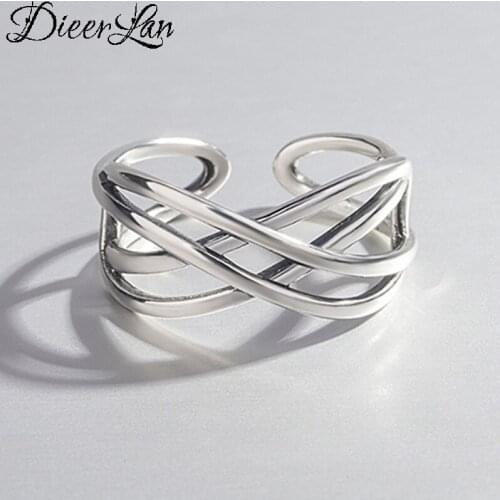 Personality Fashion Vintage Silver Color Cross Chains Rings For Women Punk Thai Silver Resizable Rings