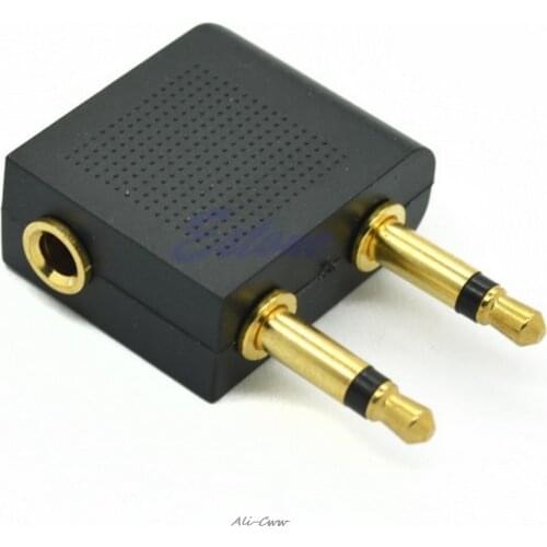 1Pc 3.5mm to 2x3.5mm Airplane Travel Headphone Earphone Jack Audio Adapter Converter