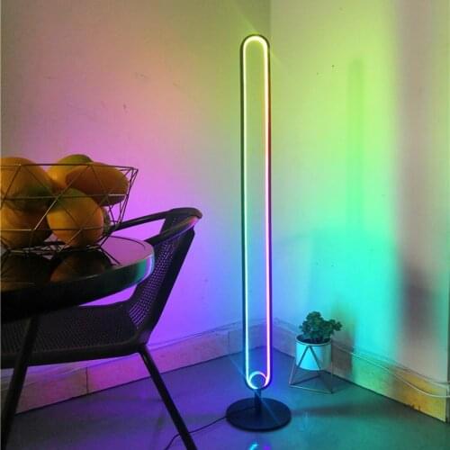Nordic RGB Corner Floor Lamp Modern Simple LED Rod Floor Lamps for Living Room Bedroom Atmosphere Standing Indoor Light Fixtures