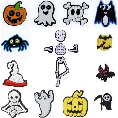 10 pcs Horrible Figures Halloween Gost/Spider/Bat/Pumpkin/Skeleton Kids Cute Toys Shoes Decorations Bracelets Charms XH-53