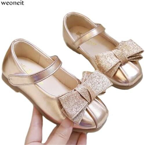 Weoneit Toddler Infant Kid Girl Shoes Butterfly-Knot Bling Single Princess Leather Autumn Sandals Shoes for Girl Flats Bow Shoes
