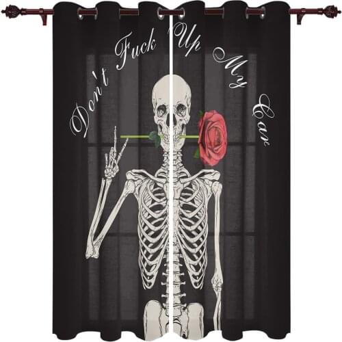 Skull Rose Valance Window Curtains For Living Room Bedroom Kitchen Home Luxury Youth Room Treatment Window Curtains