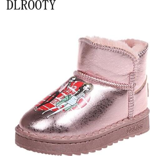 Winter Children Snow Boots Warm Shoes Boy Girl Short Plush Cartoon Flat Baby Kid Outdoor Fashion Ankle Martin Non-slip Sneakers