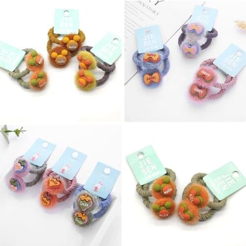 2Pcs/Set Multicolor Cute Love Heart Rubber Bands Animal Fruit Plush Elastic Hair Band Mouse Apple Women Girls Fur Ball Headdress