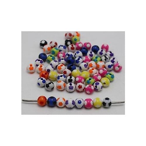 200 Mixed Bubblegum Color Acrylic Soccer Ball Football Round Beads 8mm