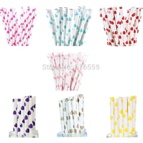 25pcs/lot Heart Colorful Paper Straws For Birthday Wedding Baby Shower Cake Decorative Creative Drinking Straws Supplies
