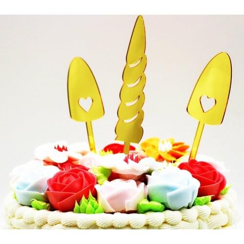 3pcs Unicorn Acrylic Cake Topper Gold Happy Birthday Unicorn Cupcake Topper For Kids Birthday Party Cake Decorations Baby Shower