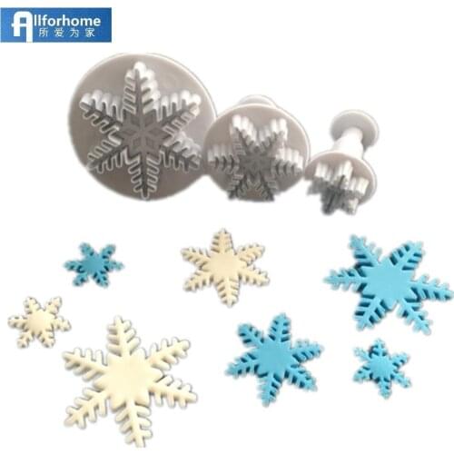 3pcs Snowflower Snowflake Mold Cake Plunger Cookie Cutters Embossing Tool Fondant Mold Cookie Stamp Cookies diy Tool