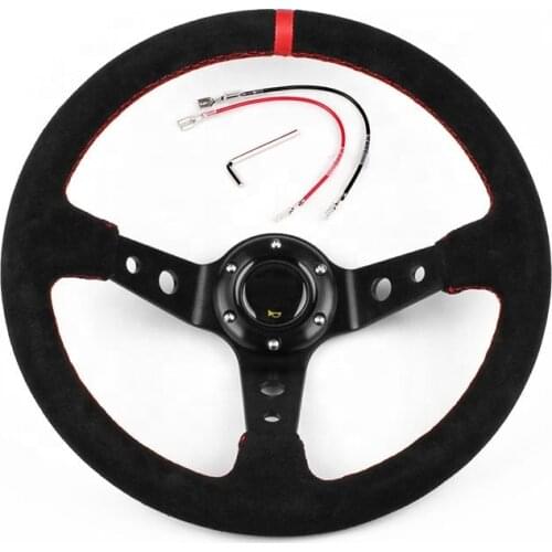 350mm Suede Leather Racing Steering Wheel Universal Yellow Pink Stripe Sports Car Steering Wheel Aluminum Logo Frame