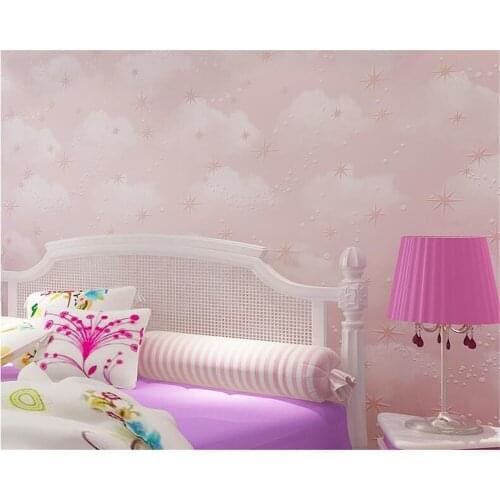 Beibehang Children room background wall 3d wallpaper pink sky blue yellow wallpaper roll children bedroom decor 3D wallpaper