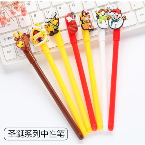50PCS Creative Cartoon Christmas Series Gel Pen Cute Elk Student Stationery 0.38mm Black Water-based Pen Office Accessories